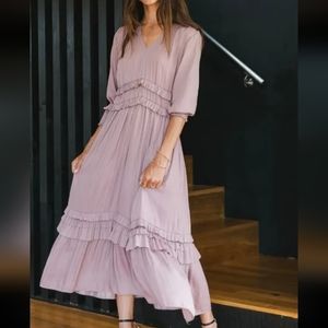 Bohme Willa Sleeved Ruffle Midi Length  Dress In Lavender Size Medium EUC